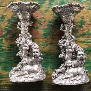 Arthur Court Candlesticks HTF Rare Dogs Mint!